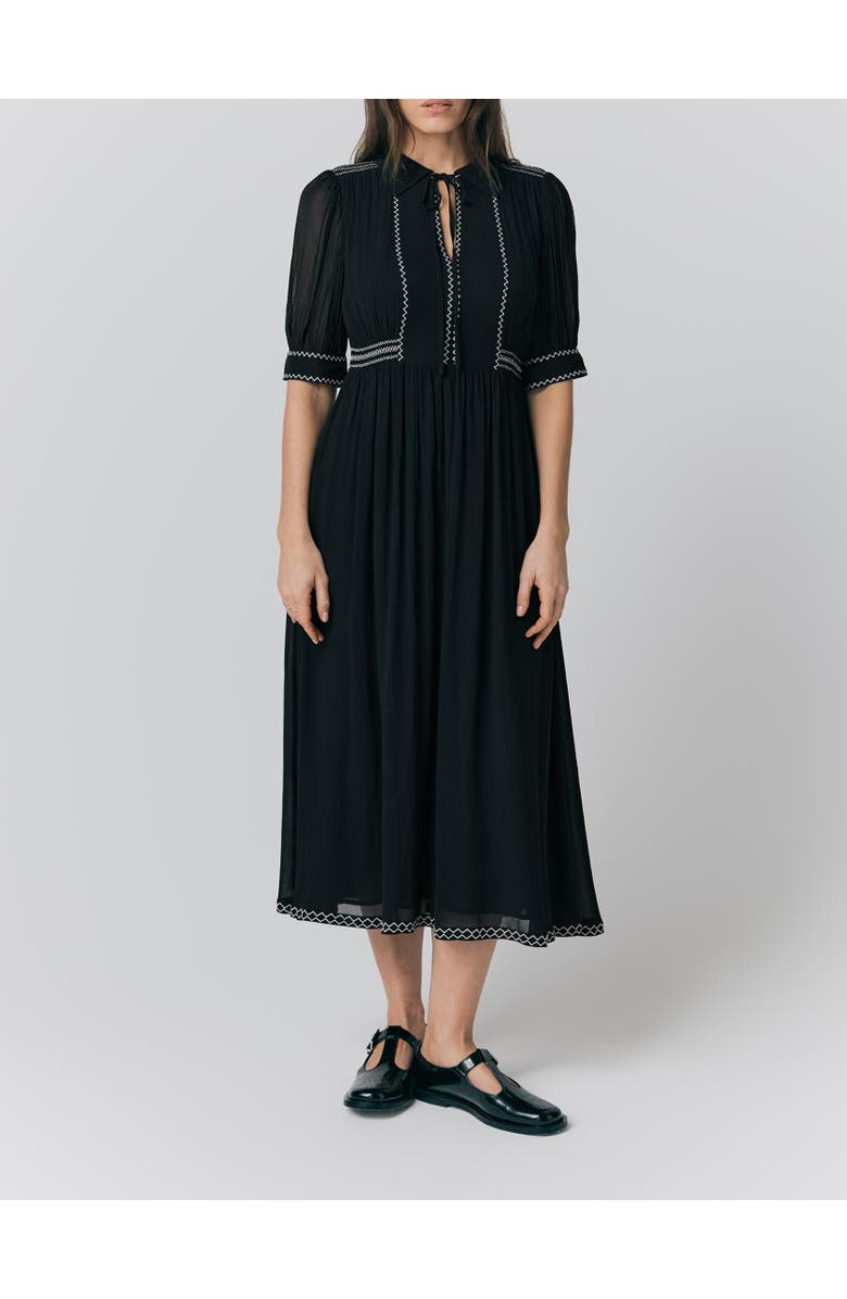 Ghost London Emma Georgette Embroidered Midi Dress, Alternate, color, Black