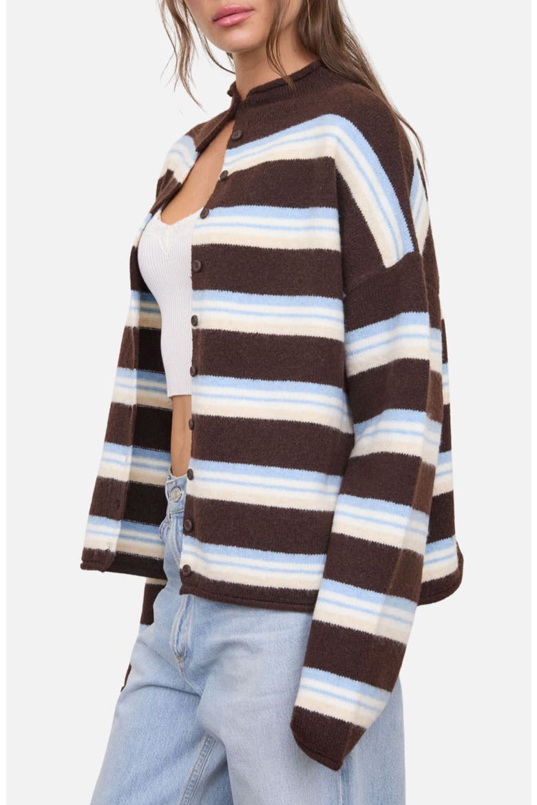Stripe Mock Neck Cardigan, Alternate, color, BROWN MULTI