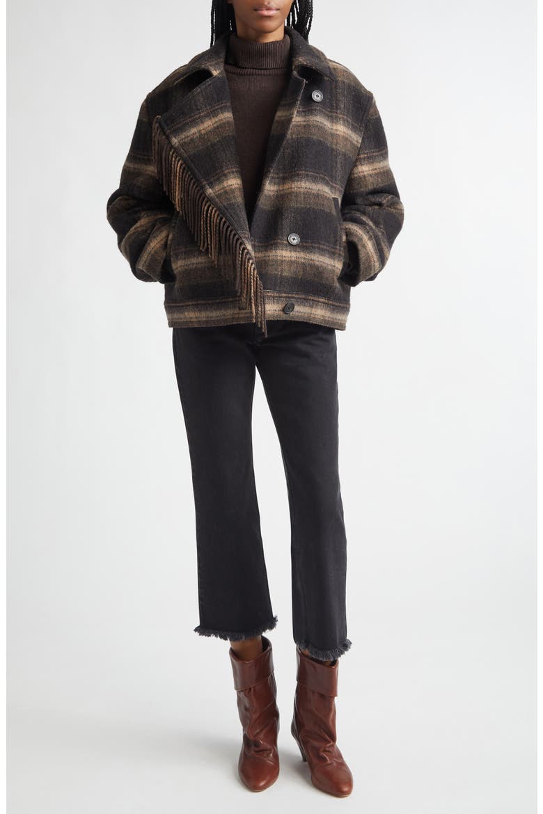 Galeane Fringe Wool Blend Jacket, Alternate, color, BLACK/ KHAKI