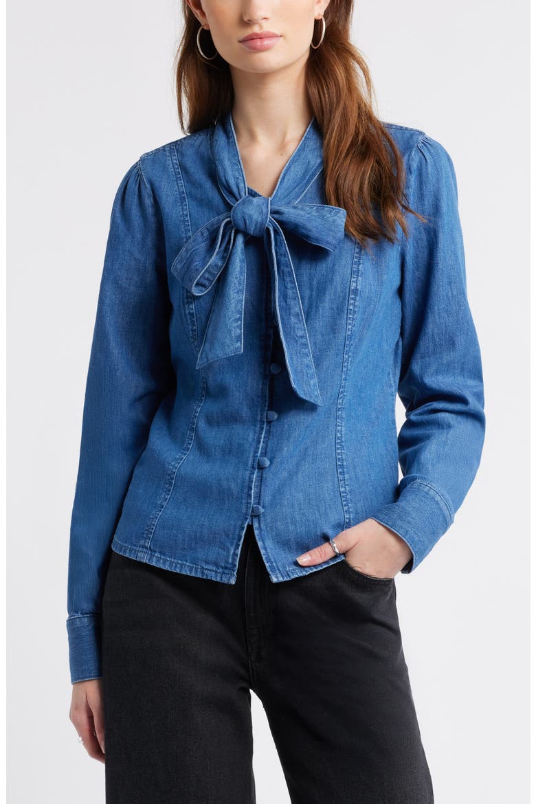 The Front Chambray Shirt, Main, color, MEDIUM WASH