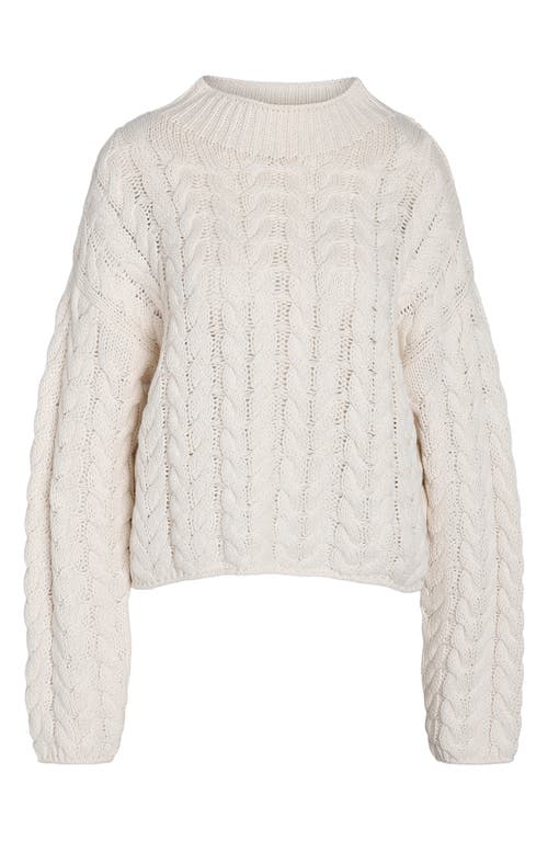 Shop Noisy May Haysa Mock Neck Cotton Blend Cable Sweater In Eggnog