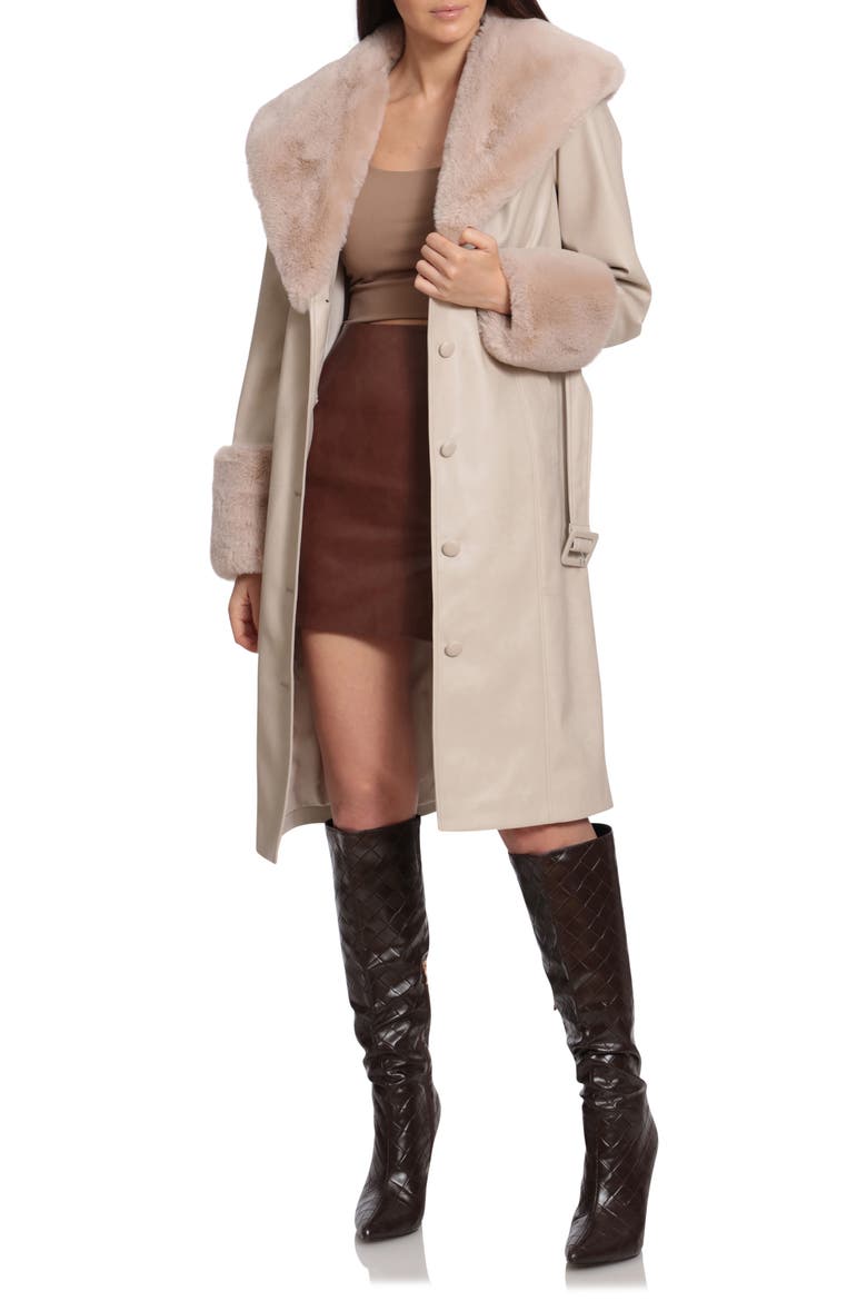 Faux Fur & Faux Leather Coat, Main, color, PEBBLE