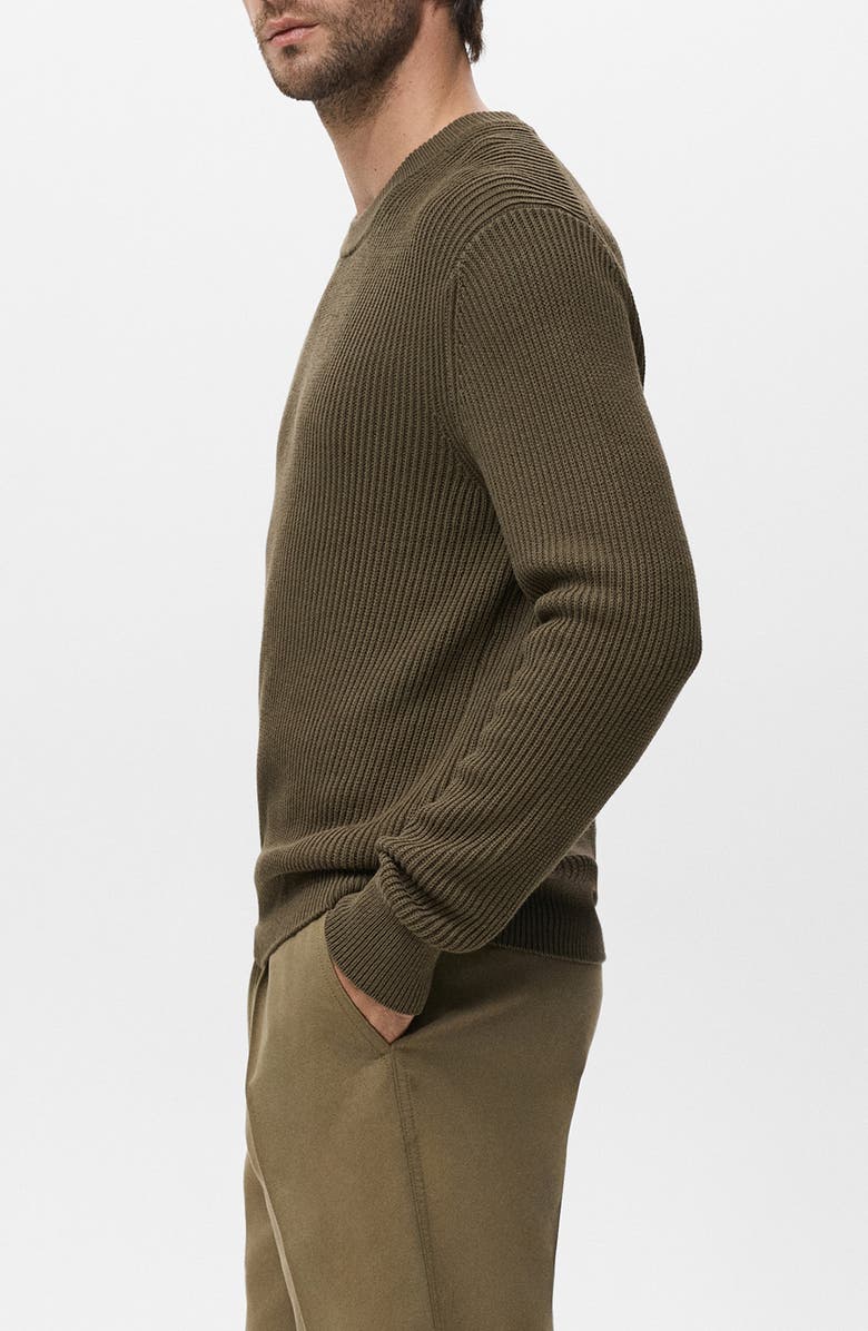 MANGO Fine Rib Knit Cotton Crewneck Sweater, Alternate, color, Olive Green