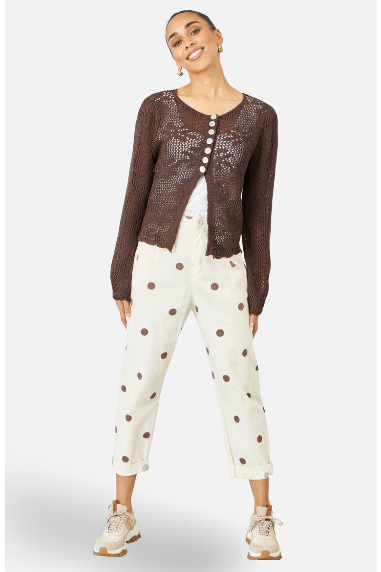 Flower Crochet Button Up Cardigan, Alternate, color, Brown