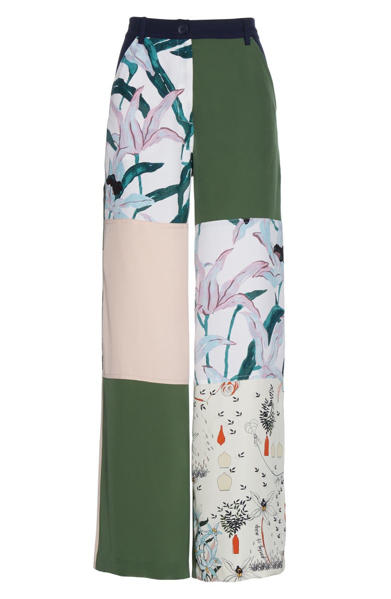 Tory Burch Patchwork Silk Cargo Pants, Alternate, color, 