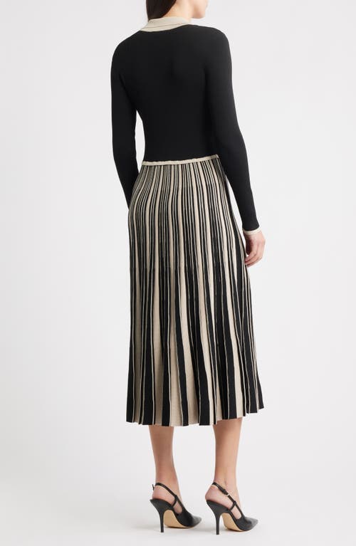 Zoe And Claire Stripe Long Sleeve Pleated Sweater Dress In Multi