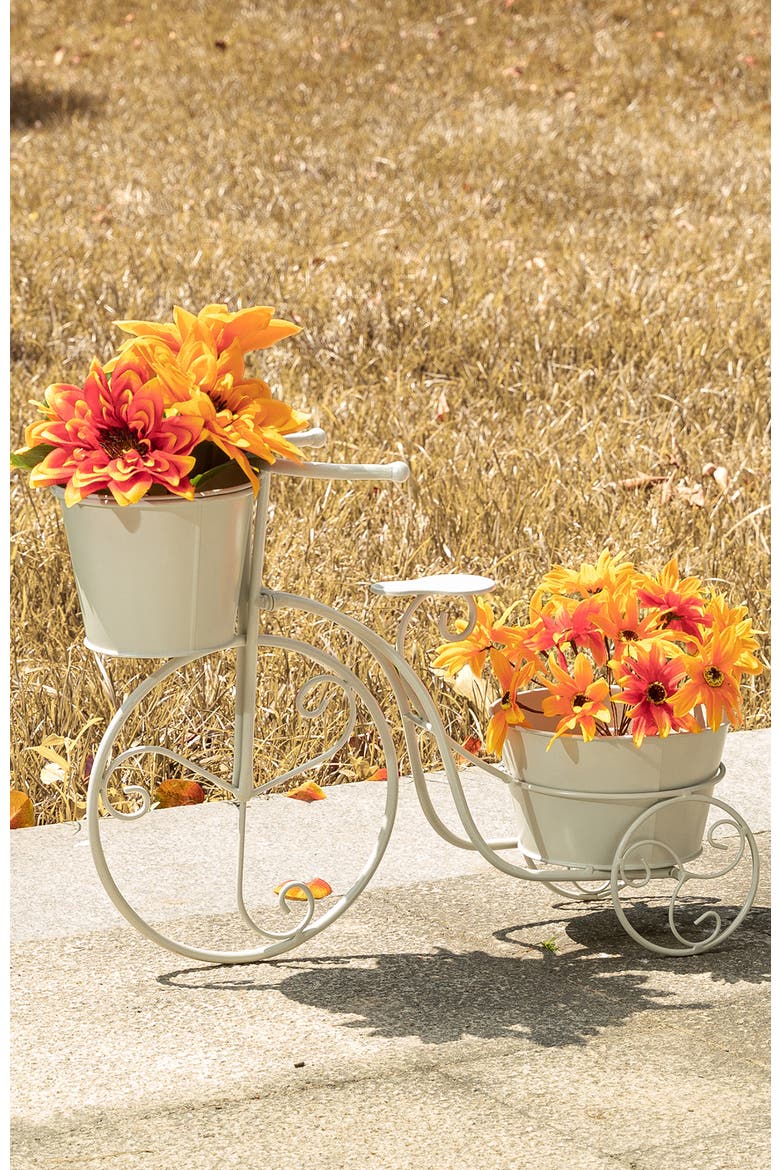 21.5"L Metal Bicycle Planter Stands Flower Pot Cart, Alternate, color, White