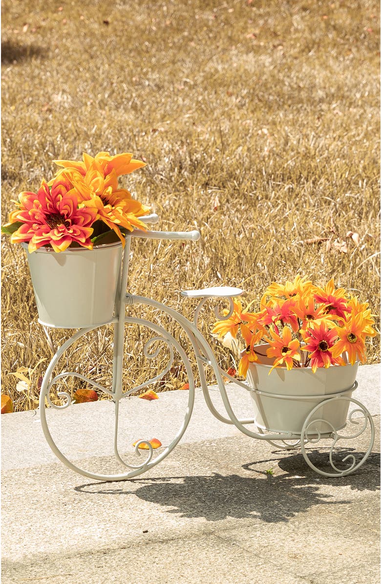 Glitzhome 21.5"L Metal Bicycle Planter Stands Flower Pot Cart, Alternate, color, White