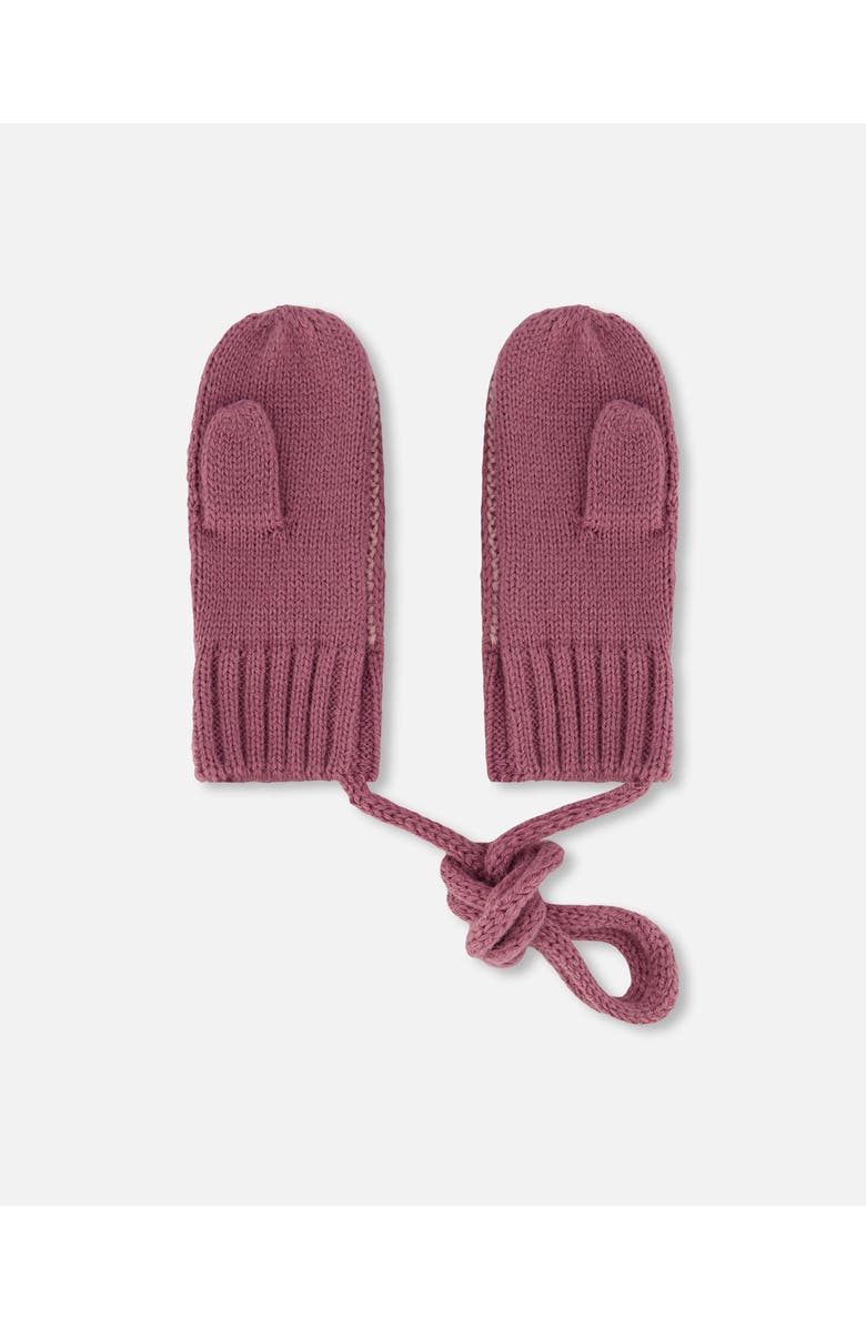 Deux par Deux Baby Girl's Knit Mittens With Cord Mauve, Alternate, color,