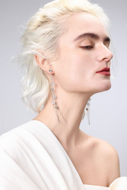 Classicharms Frostlily Mini Clear Crystal And Bead Drop Earrings In Silver