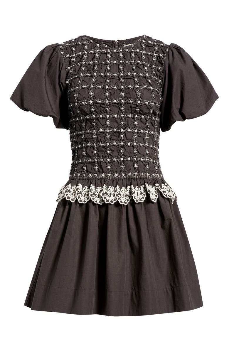 Damson Madder Audrey Smocked Puff Sleeve Organic Cotton Minidress, Alternate, color, Black