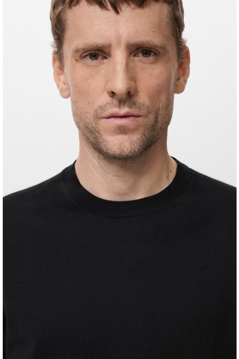Short Sleeve Cotton Crewneck Sweater, Alternate, color, BLACK