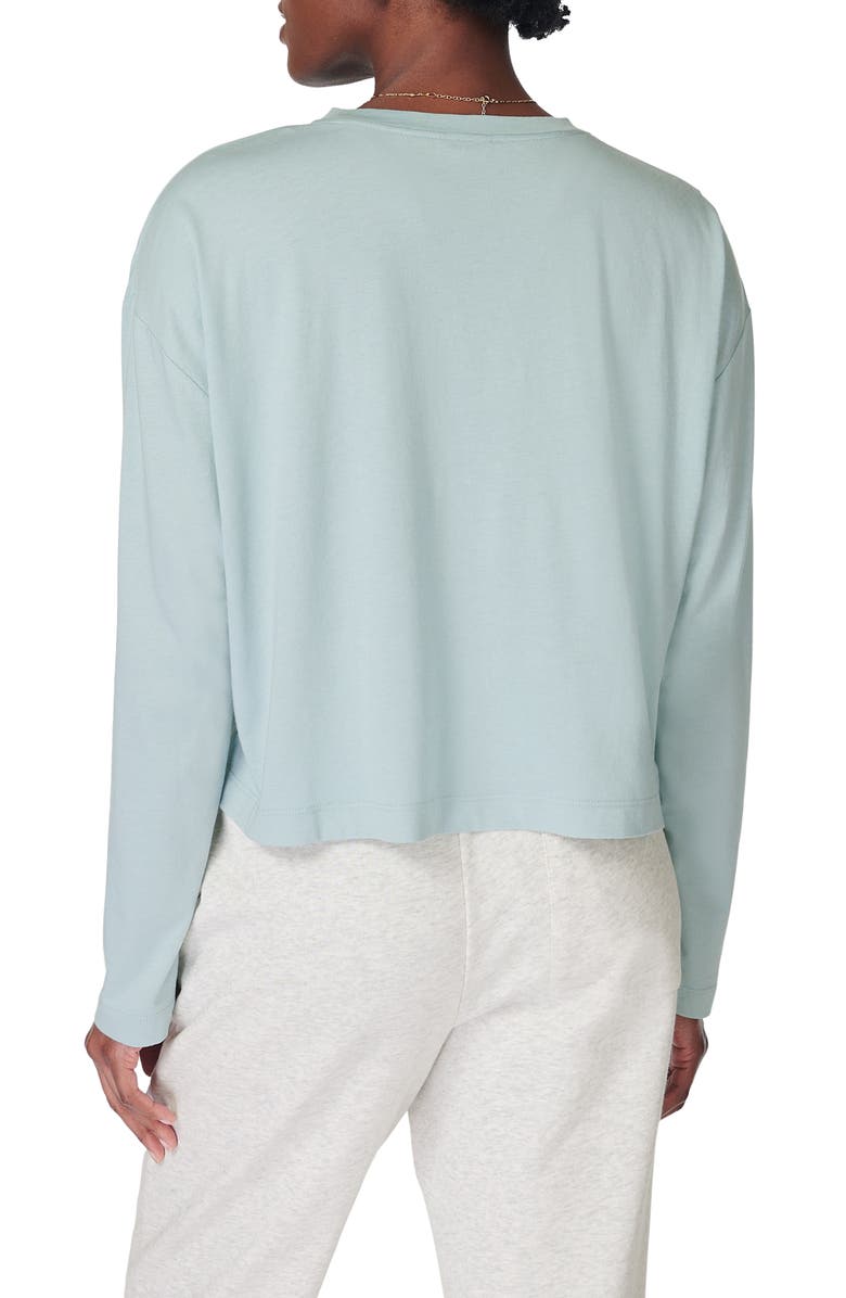 Sweaty Betty Essential Long Sleeve Boxy Crop Top, Alternate, color, Muted Teal Blue