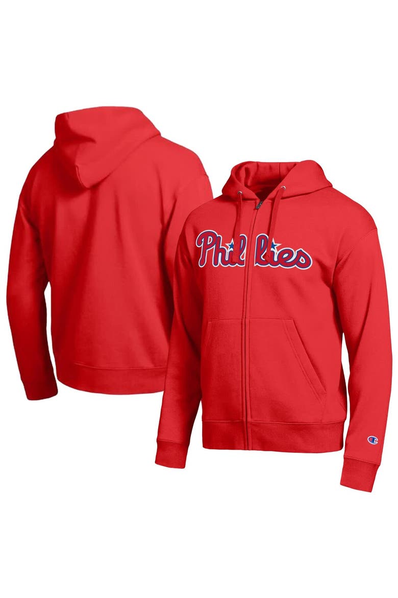 Men's Champion Philadelphia Phillies Red All-Star Wordmark Full-Zip Hoodie, Main, color, Red