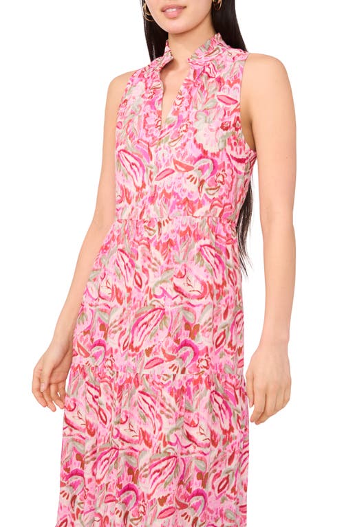 Vince Camuto Floral Tiered Linen Blend Maxi Dress In Flamingo Pink