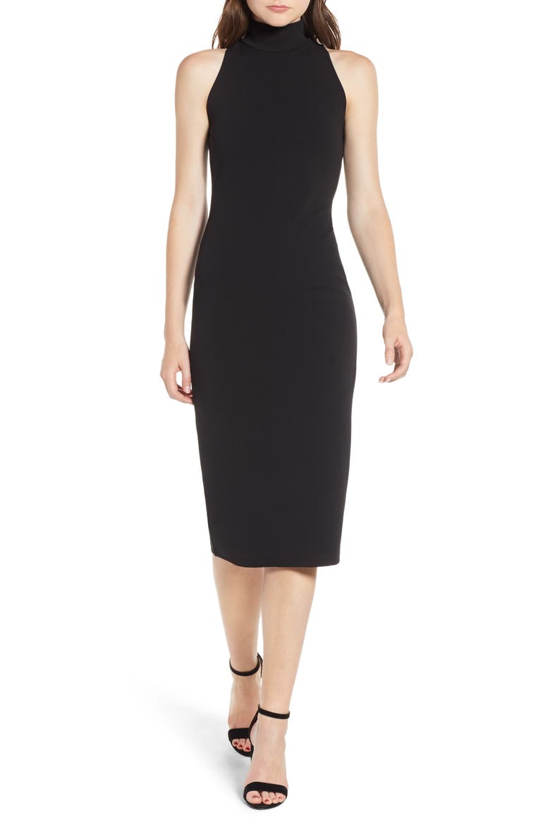 Mock Neck Body-Con Dress, Main, color, BLACK