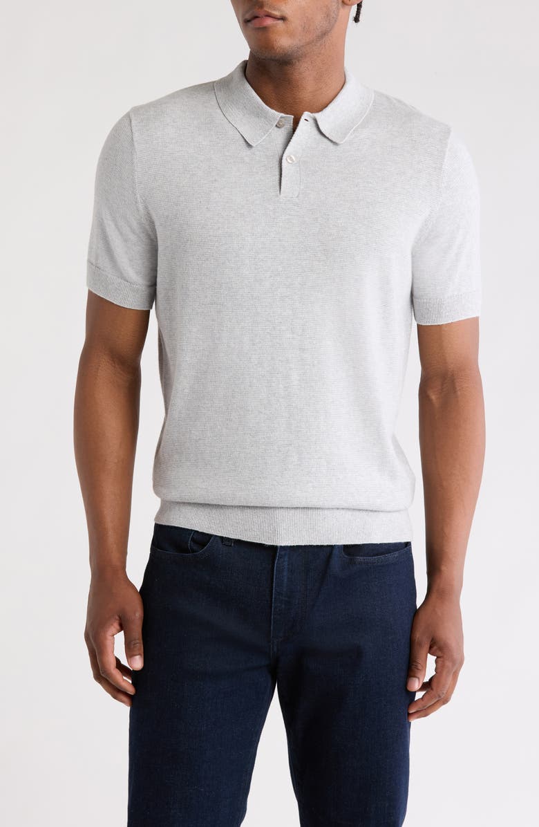 14th & Union Organic Cotton & Cashmere Blend Sweater Polo, Main, color, Grey Fog Heather Feeder Stripe