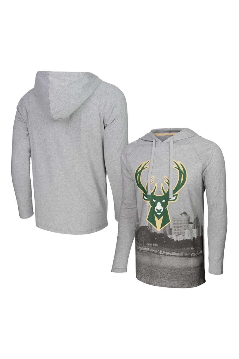 Men's Stadium Essentials Heather Gray Milwaukee Bucks Atrium Raglan Long Sleeve Hoodie T-Shirt, Main, color, Heather Gray
