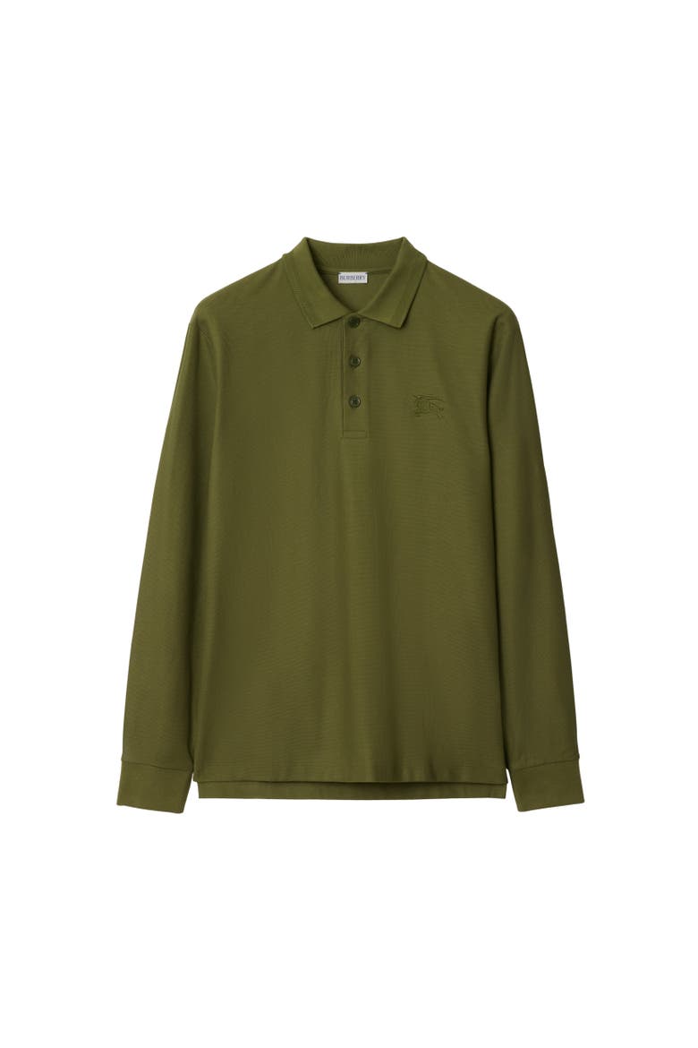 Long-sleeve Cotton Polo Shirt, Alternate, color, Olive green