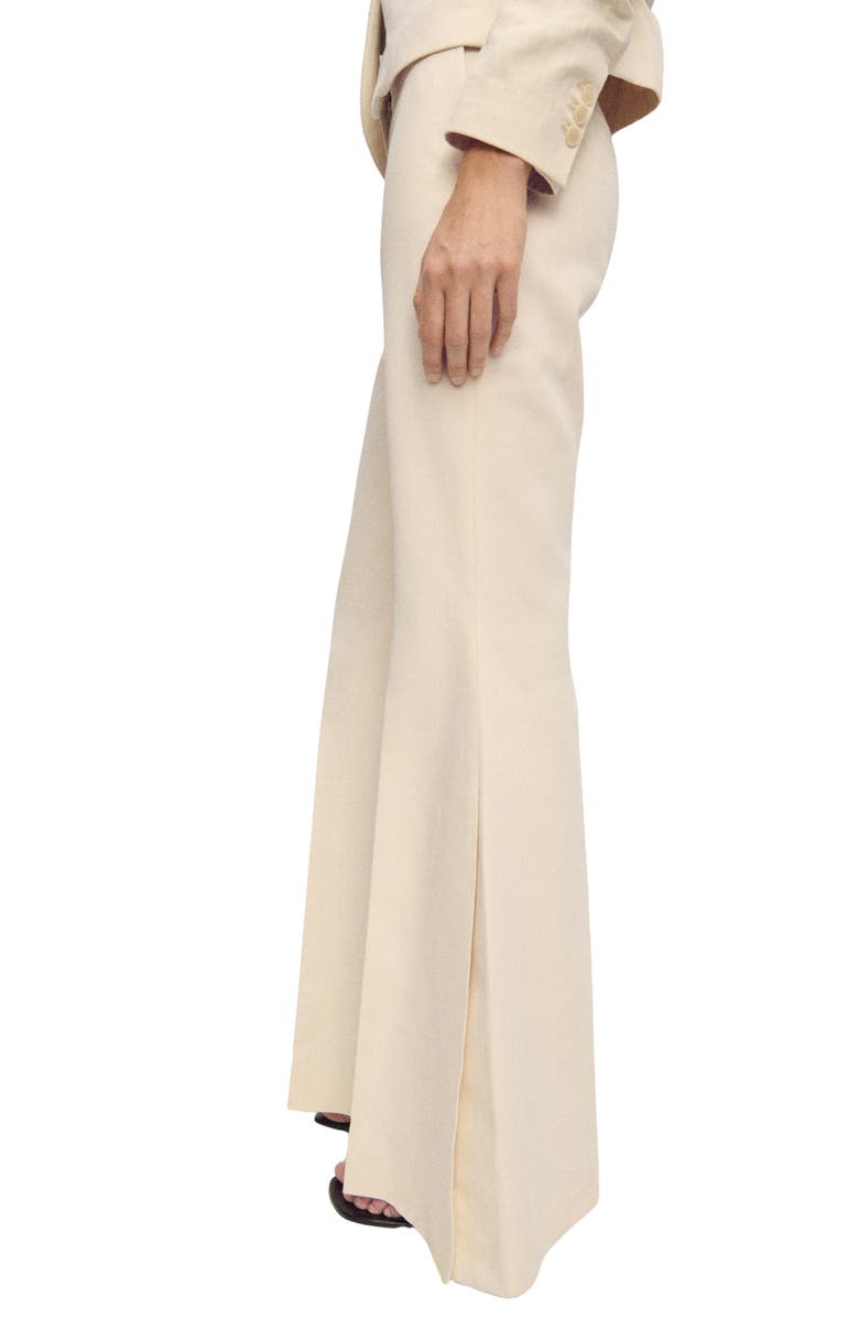 MANGO Cotton & Linen Flare Pants, Alternate, color, Ecru