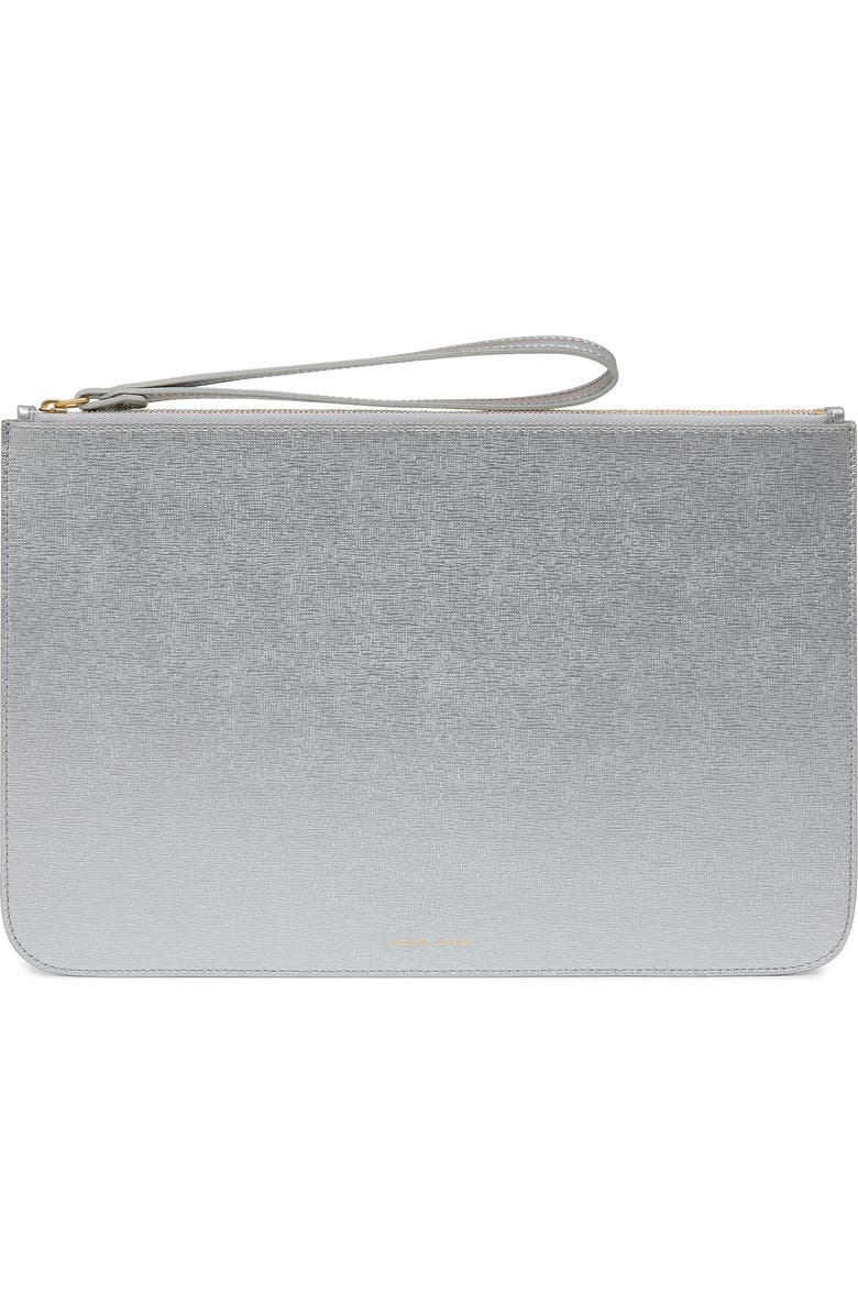 Mansur Gavriel Metallic Leather Clutch, Main, color, Silver