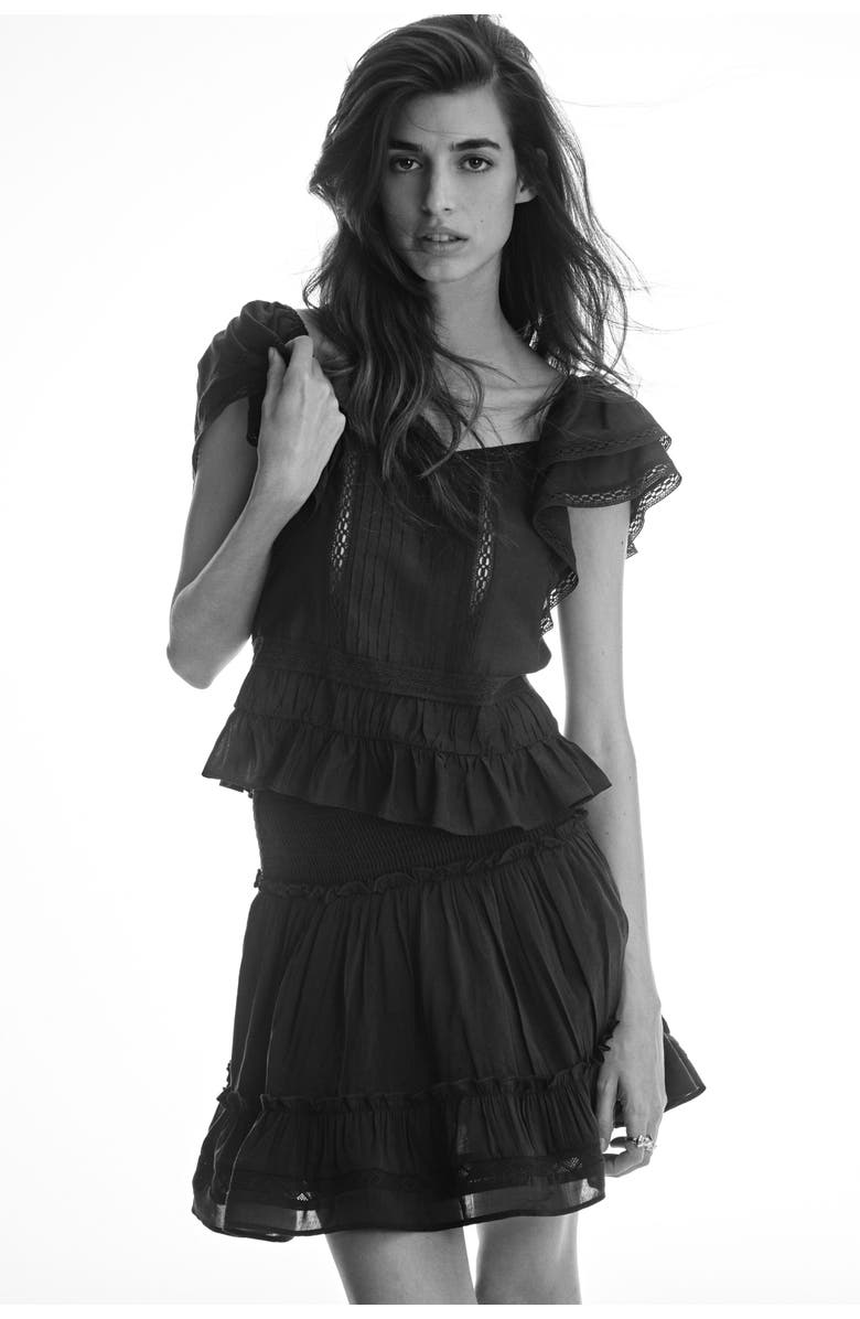 H&M Tiered Viscose-blend Skirt, Alternate, color, Black