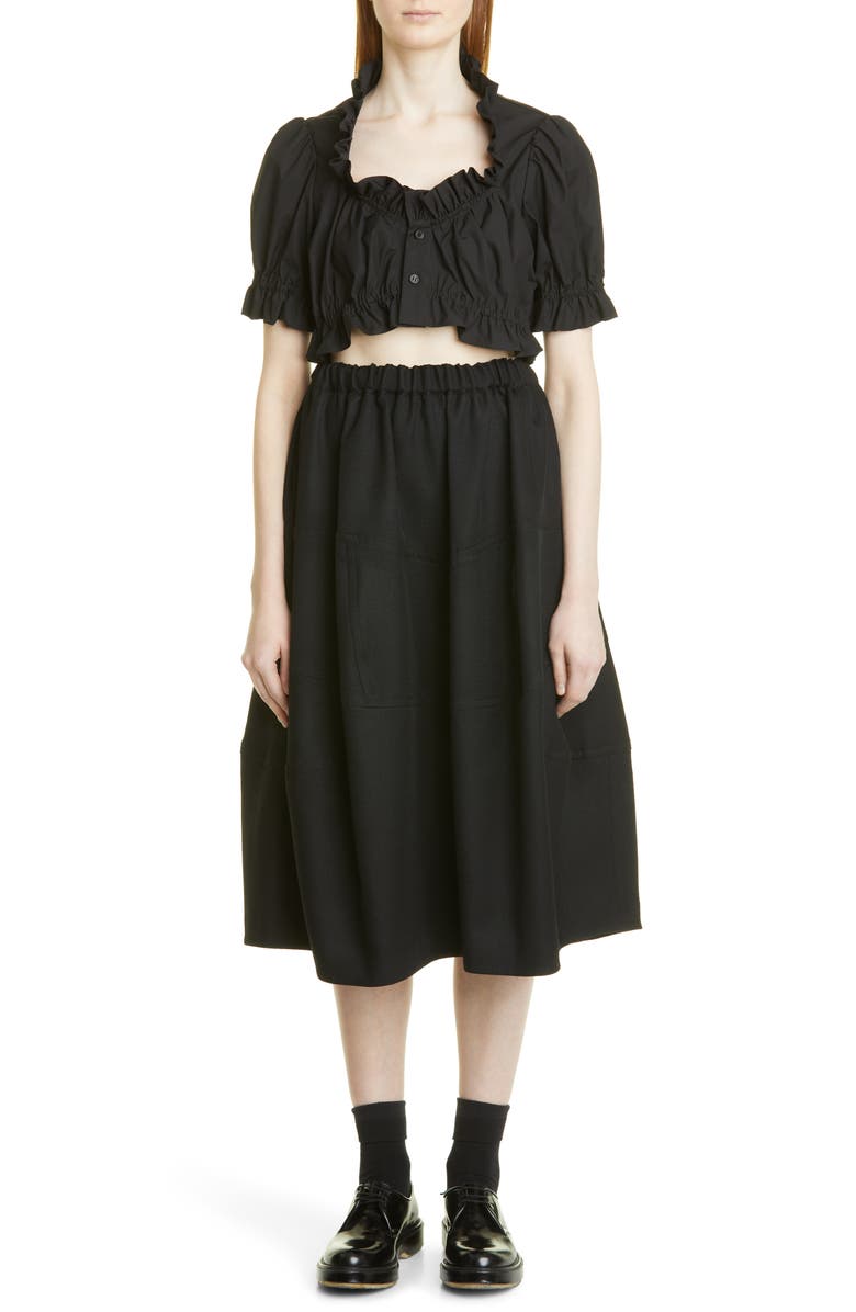 Noir Kei Ninomiya Ruffle Trim Crop Cotton Broadcloth Top, Alternate, color, 
