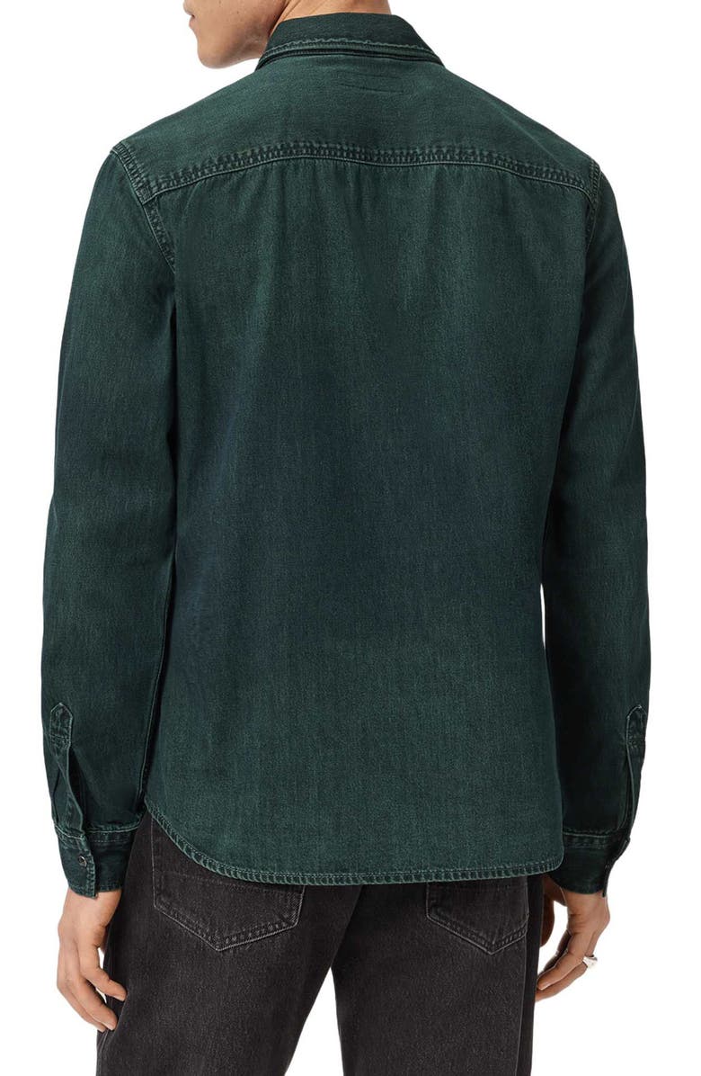 AllSaints Gleason Cotton Denim Snap Front Shirt, Alternate, color, Phantom Blue