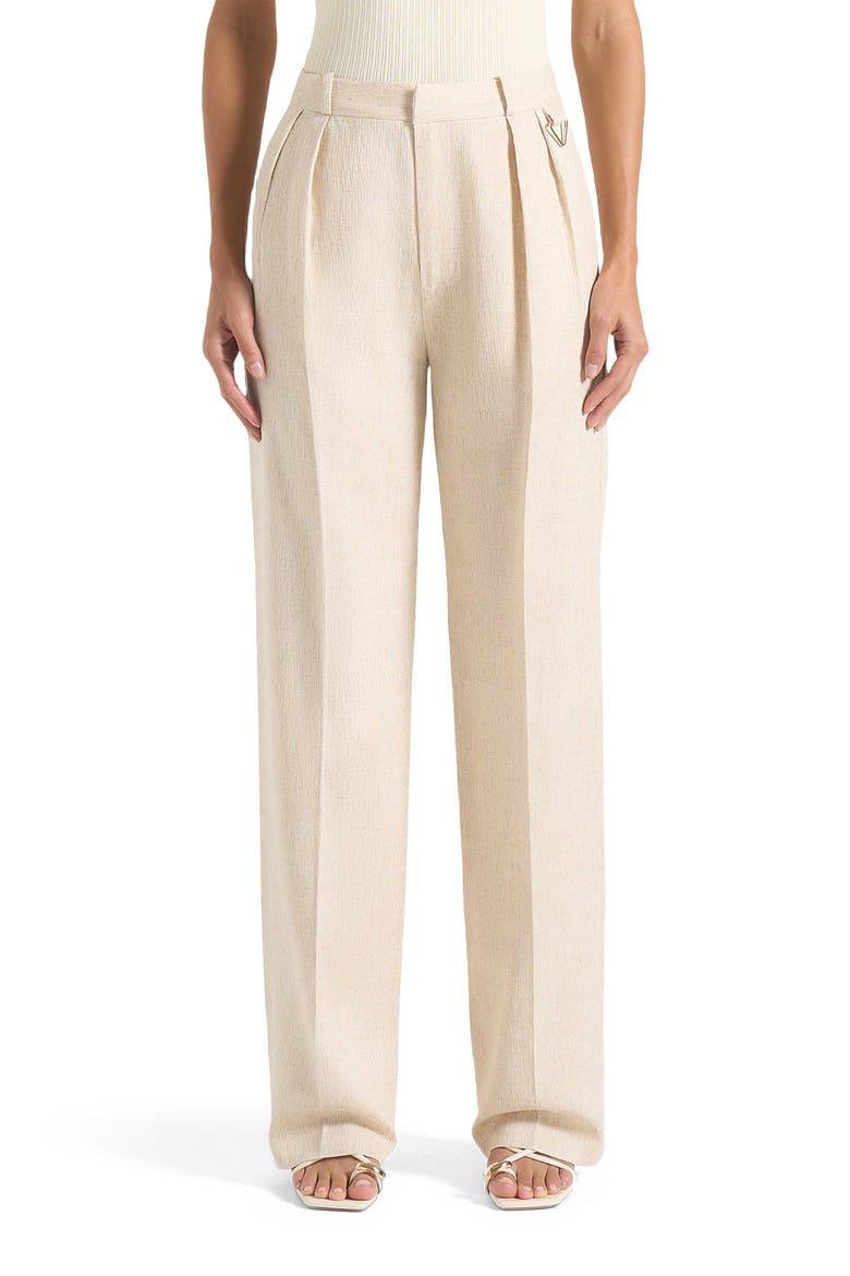 Julie Linen Twin Pleat Trousers, Main, color, Natural