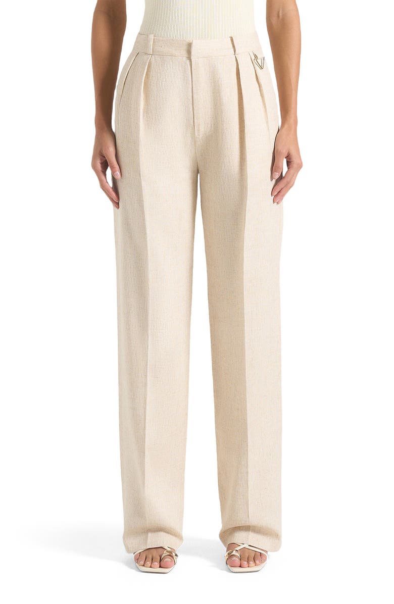 Manière De Voir Julie Linen Twin Pleat Trousers, Main, color, Natural