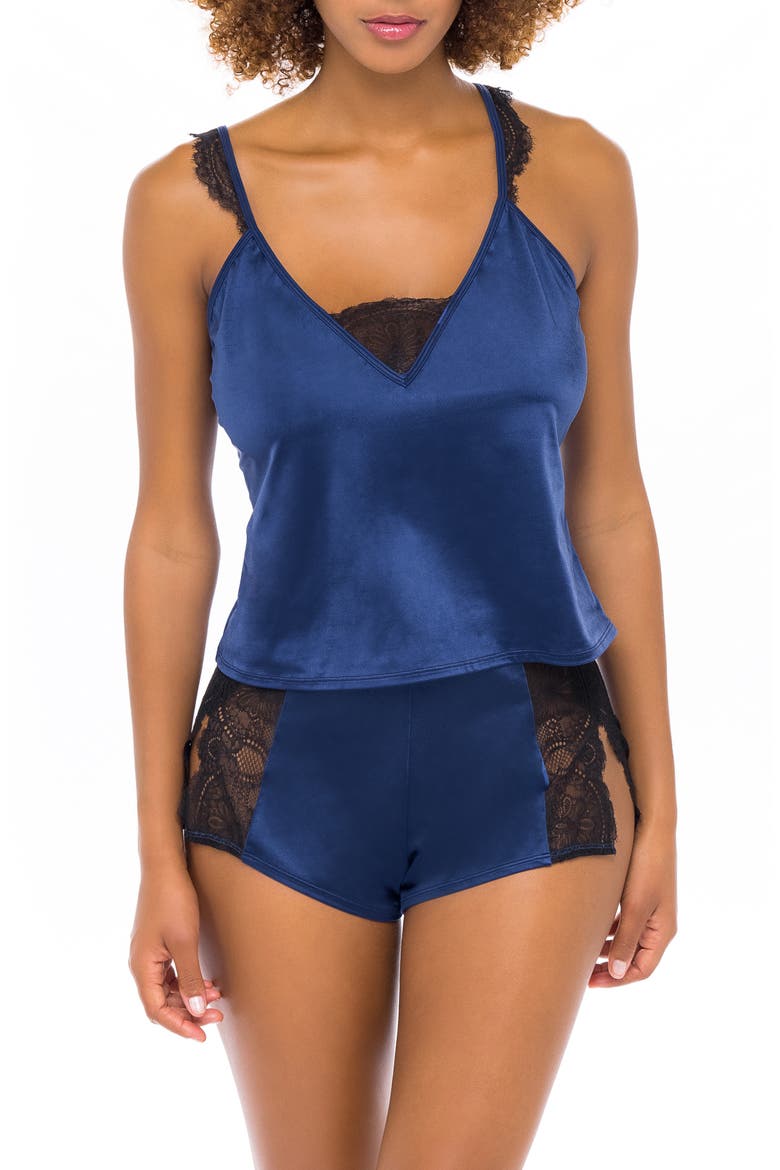 Lace Trim Satin Pajamas, Main, color, ESTATE BLUE/ BLACK