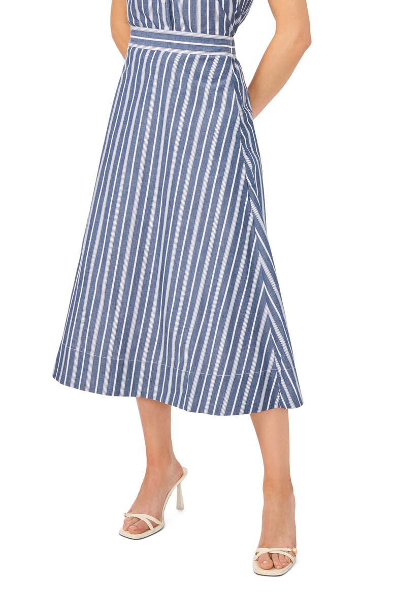 Striped Cotton Pull-On Midi Skirt, Main, color, CLASSIC NAVY