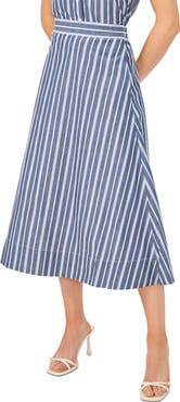 Halogen® Striped Cotton Pull-On Midi Skirt