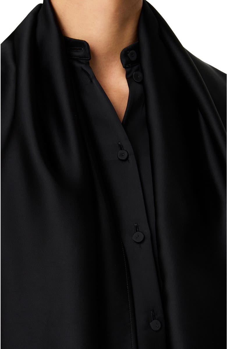 Another Tomorrow Band Collar Blouse with Scarf, Alternate, color, Black