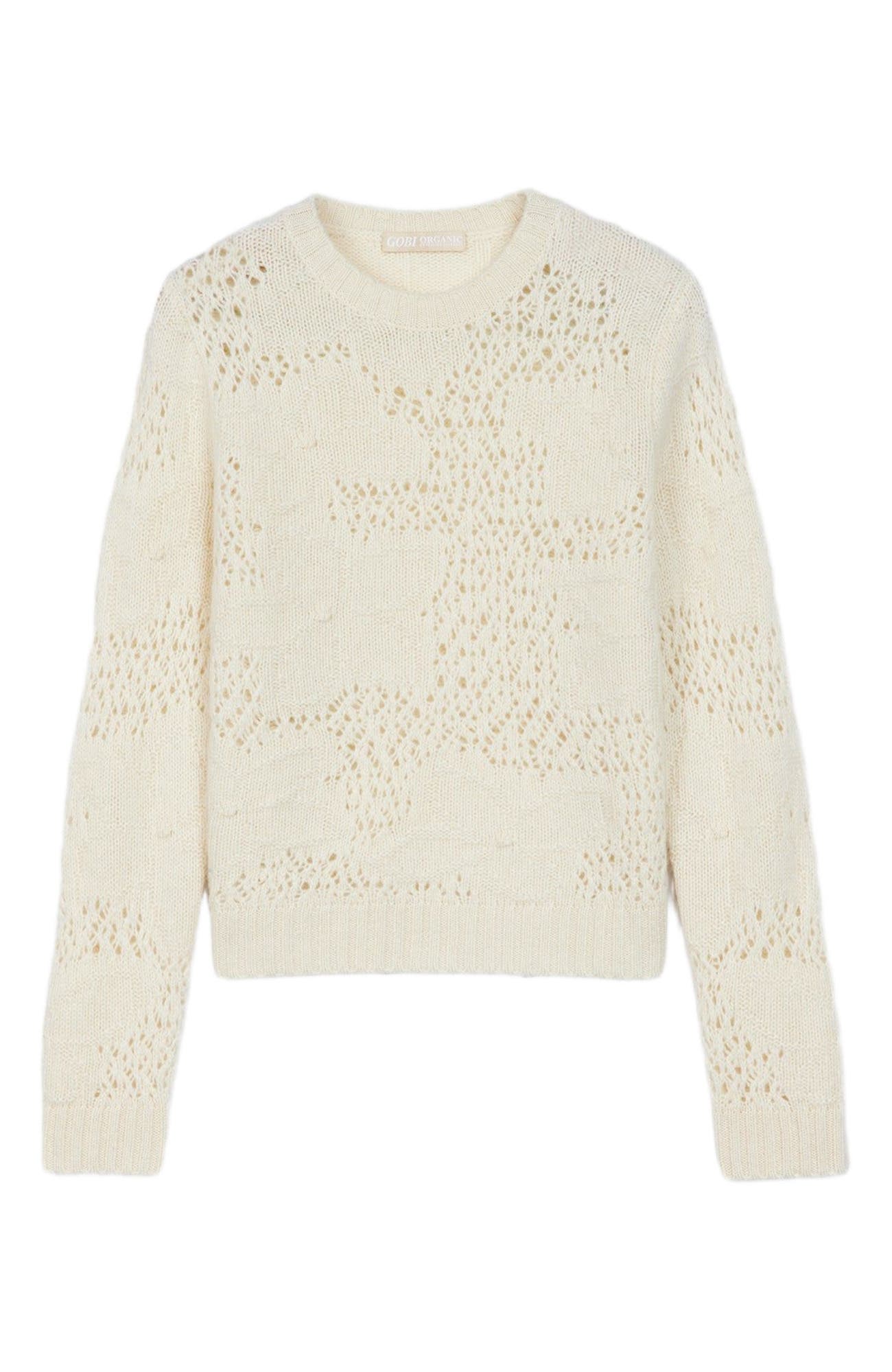 GOBI Mongolian Cashmere Floral pattern Ajour-Knit Cashmere Sweater ...