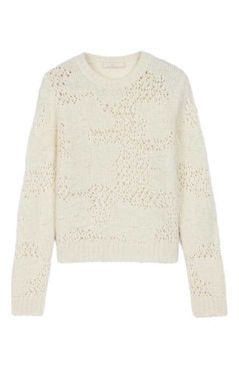 Floral pattern Ajour-Knit Cashmere Sweater