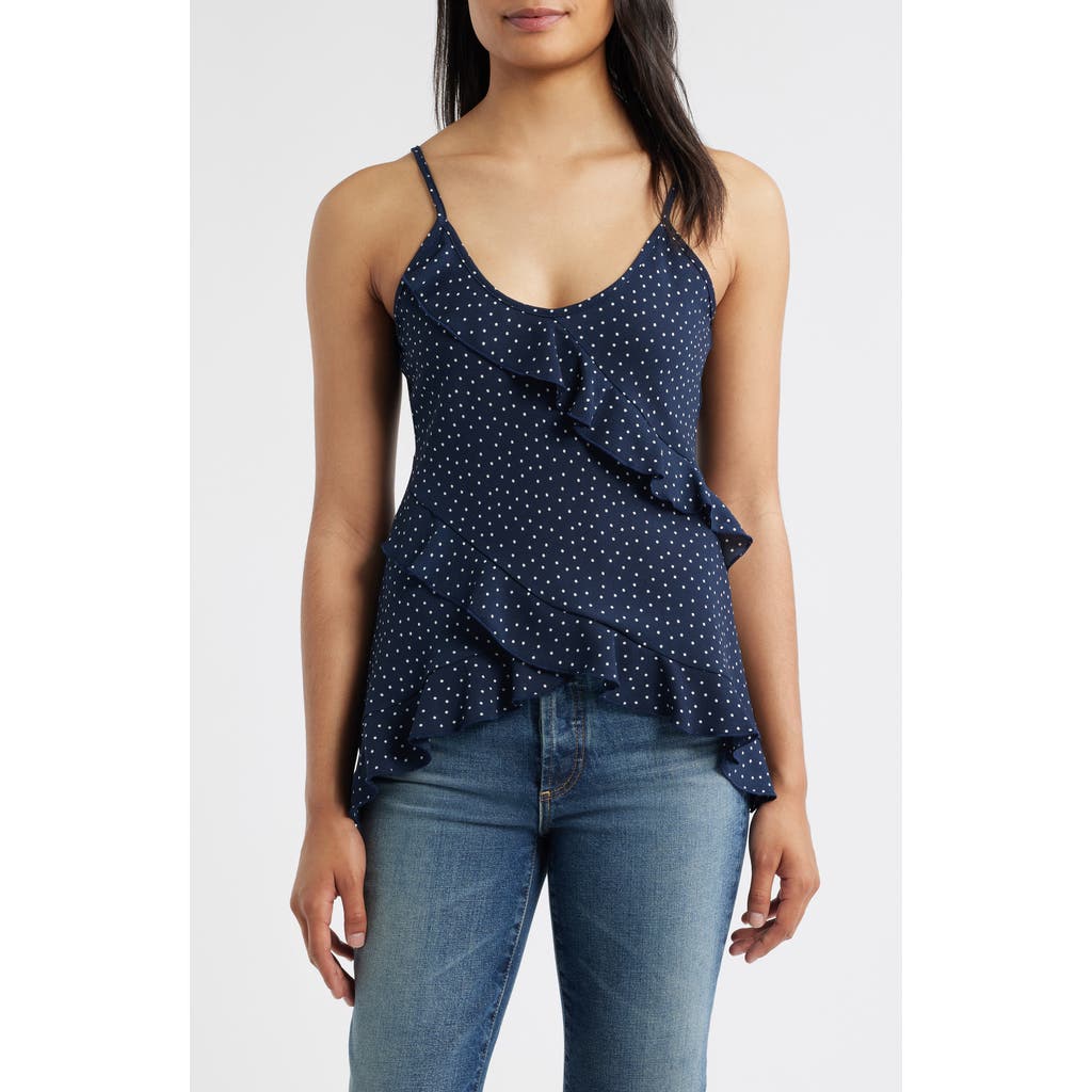Loveappella Polka Dot Ruffle Crepe Camisole