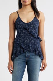 Loveappella Polka Dot Ruffle Crepe Camisole