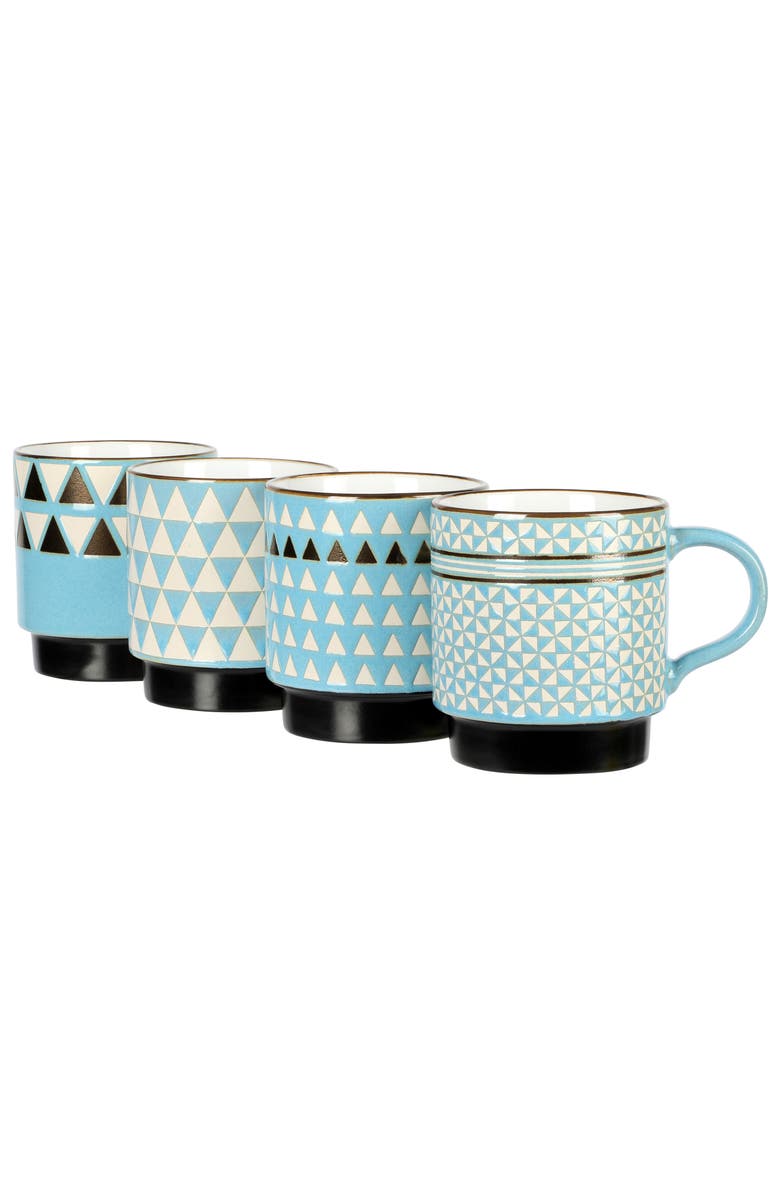 Mr. Coffee Prime Valley 4 Piece 15 Ounce Stackable Coffee Mug Set, Alternate, color, Blue