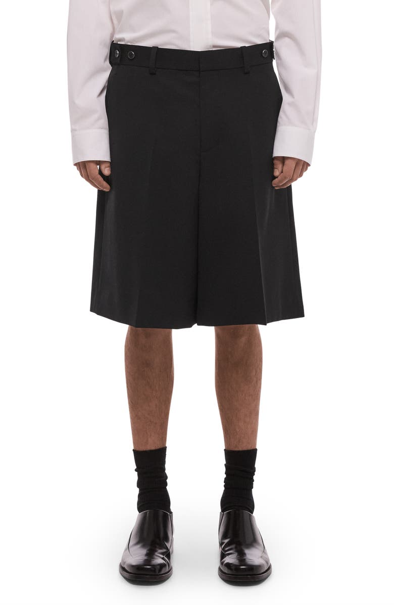 Helmut Lang Gab Pleated Wool Shorts, Main, color, Black