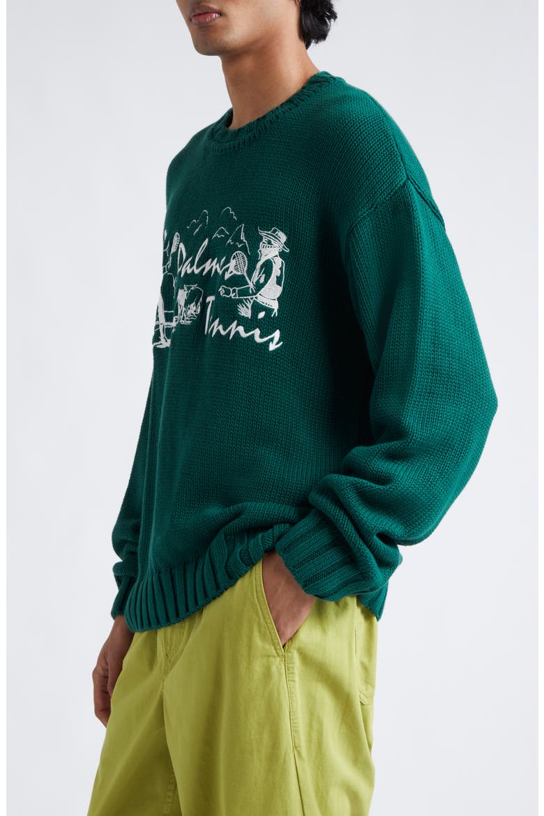 Dustup Embroidered Cotton Crewneck Sweater, Alternate, color, DARK GREEN