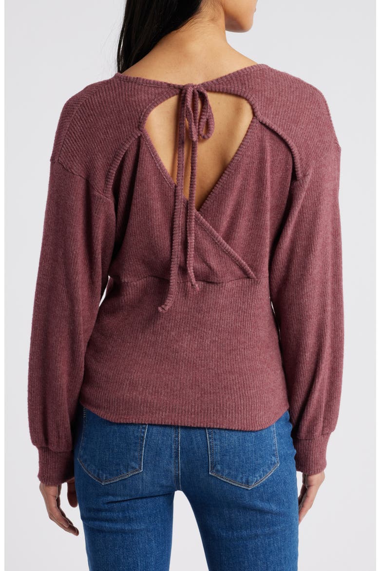 Empire Tie Back Rib Top, Alternate, color, WINE