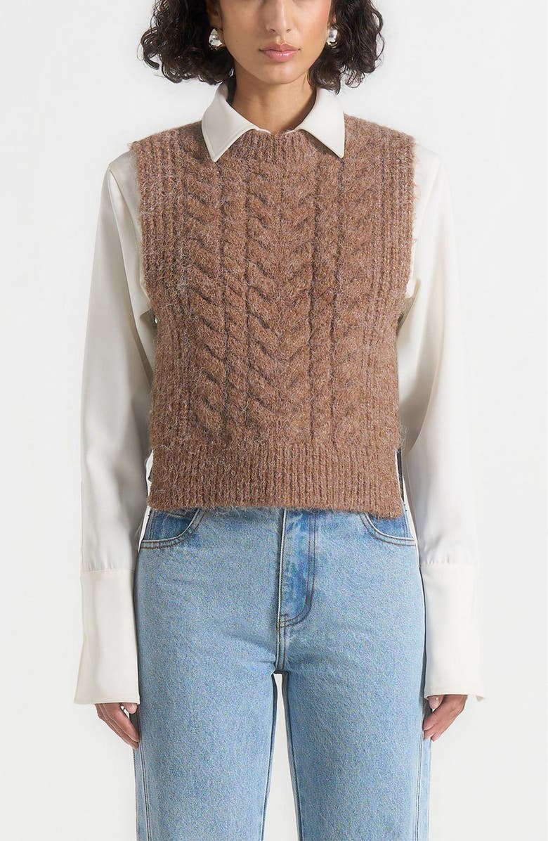 Manière De Voir Danya Wool Cable Knit Vest With Ties, Alternate, color, Taupe