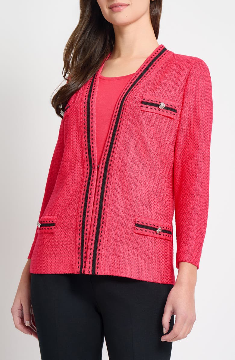 Ming Wang Heritage Fit Contrast Trim Knit Jacket, Main, color, Vibrant Fuchsia/ Black
