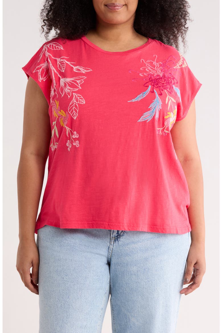 Floral Embroidered Cotton Tank, Main, color, FUSCHIA