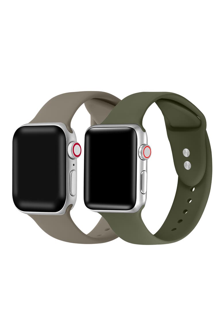 Assorted 2-Pack Silicone Apple Watch® Watchbands, Main, color, COFFEE/ GREEN