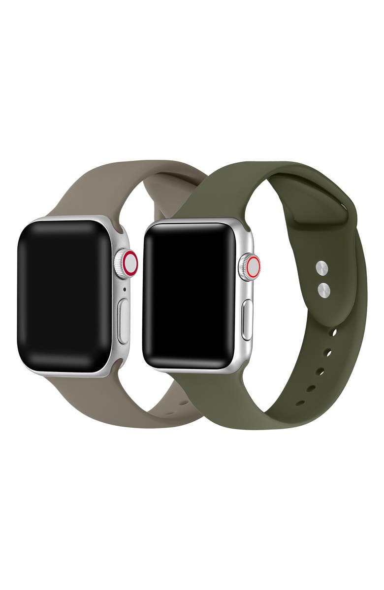 The Posh Tech Assorted 2-Pack Silicone Apple Watch<sup>®</sup> Watchbands, Main, color, Coffee/Olive Green