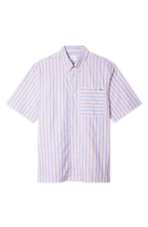 Casual Fit Stripe Cotton Camp Shirt