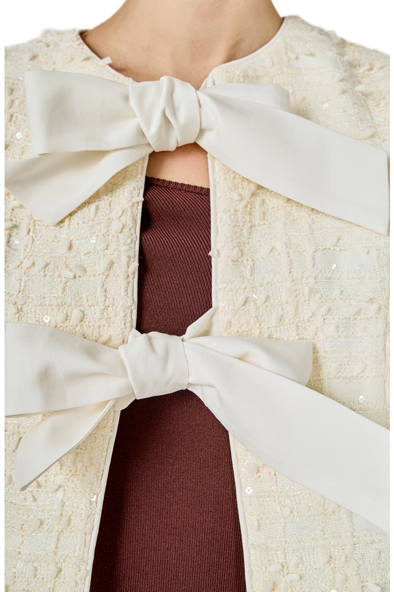 Contrast Bow Sequin Tweed Jacket, Alternate, color, CREAM