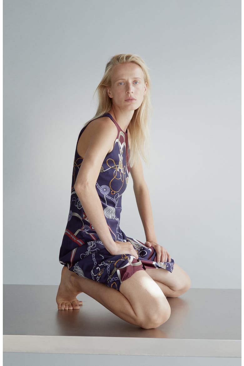 Chain Link Print Sleeveless Dress, Alternate, color, NAVY